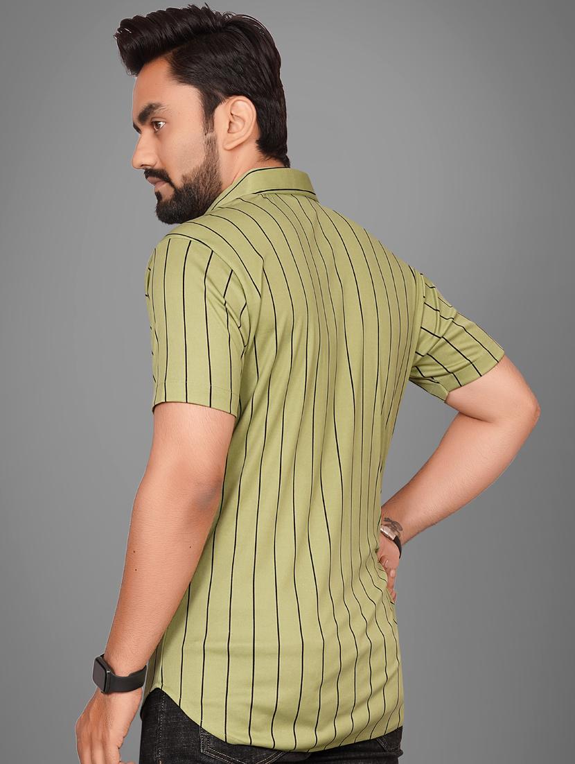 men short sleeved striped casual shirt - 21311995 - Standard Image - 4