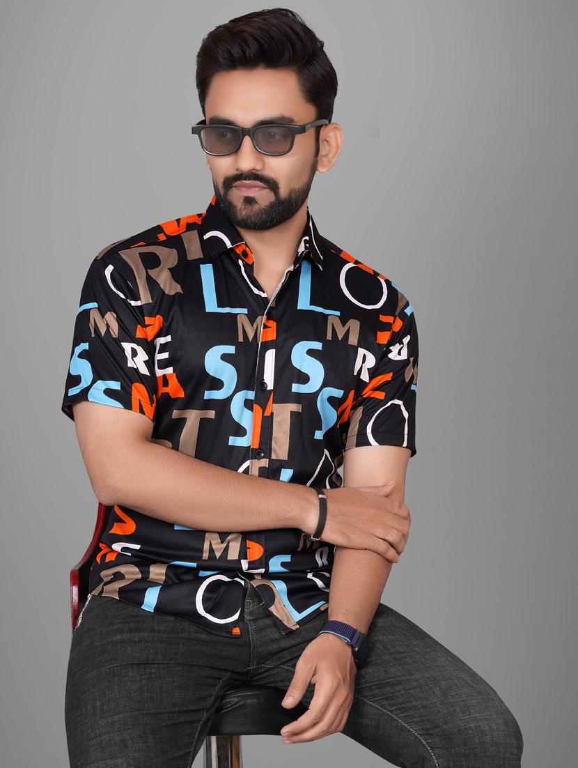 men short sleeved typographic printed casual shirt - 21311998 - Standard Image - 1