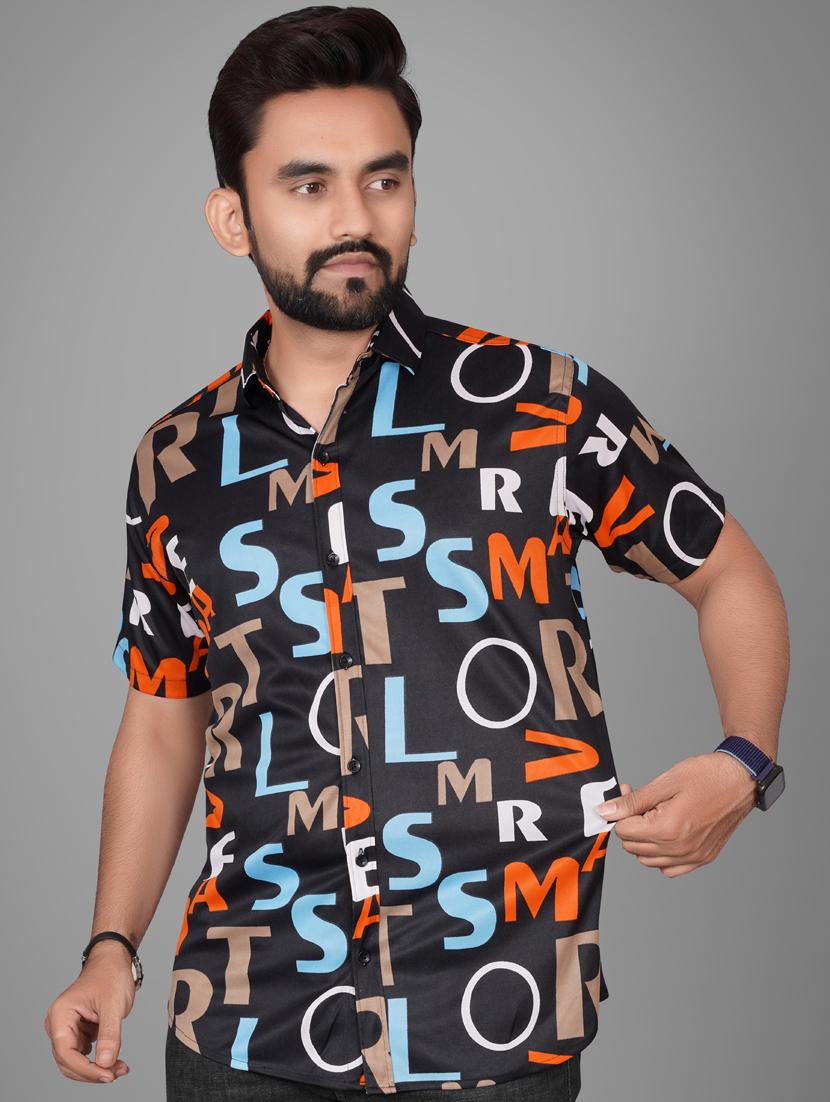 men short sleeved typographic printed casual shirt - 21311998 - Standard Image - 4