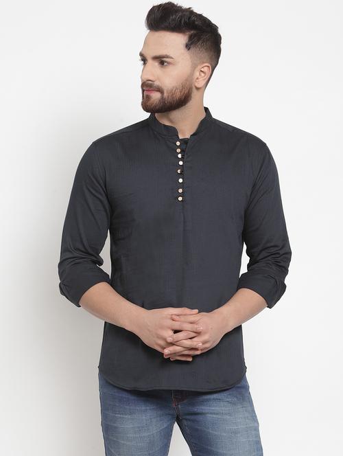 men solid mandrain neck short kurta - 21312024 - Standard Image - 0