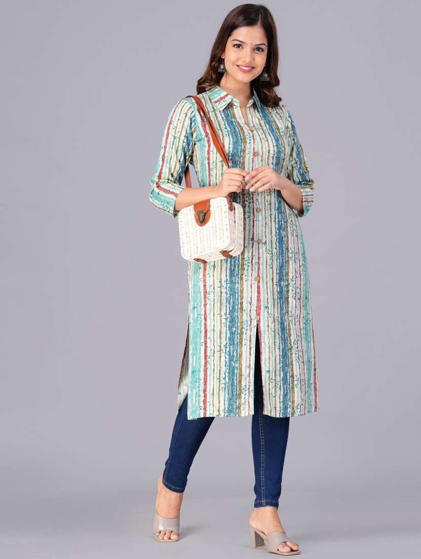 women three quarter sleeve straight kurta - 21313599 -  Zoom Image - 0