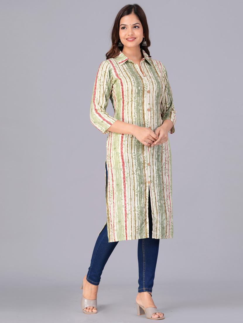 women three quarter sleeve straight kurta - 21313600 - Standard Image - 1