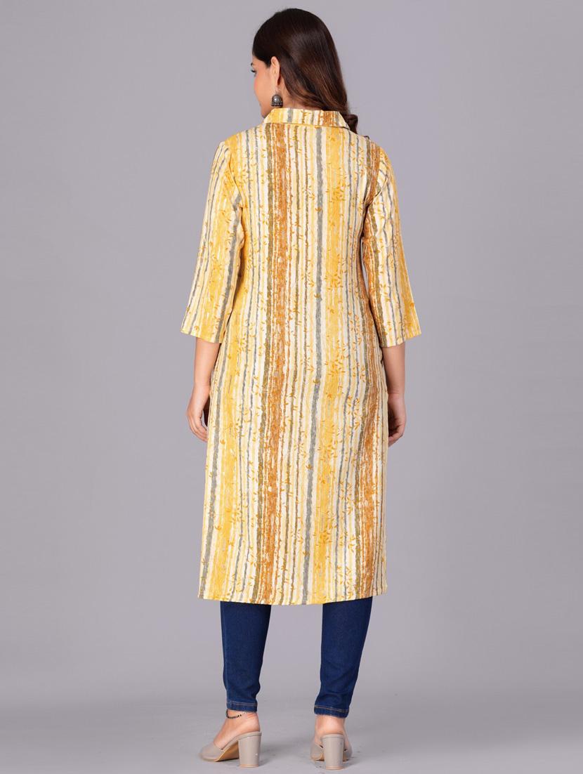 women three quarter sleeve straight kurta - 21313601 - Standard Image - 4