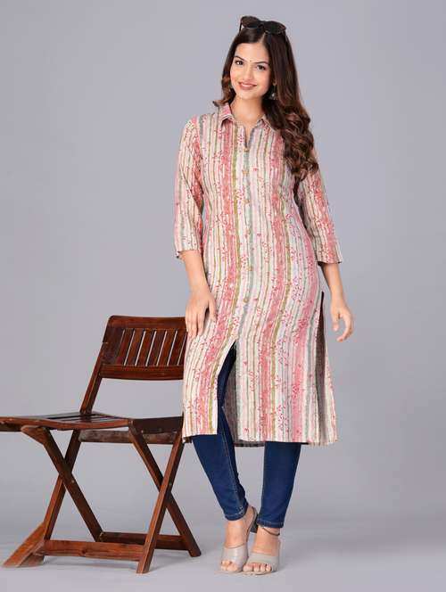 women three quarter sleeve straight kurta - 21313602 -  Standard Image - 0