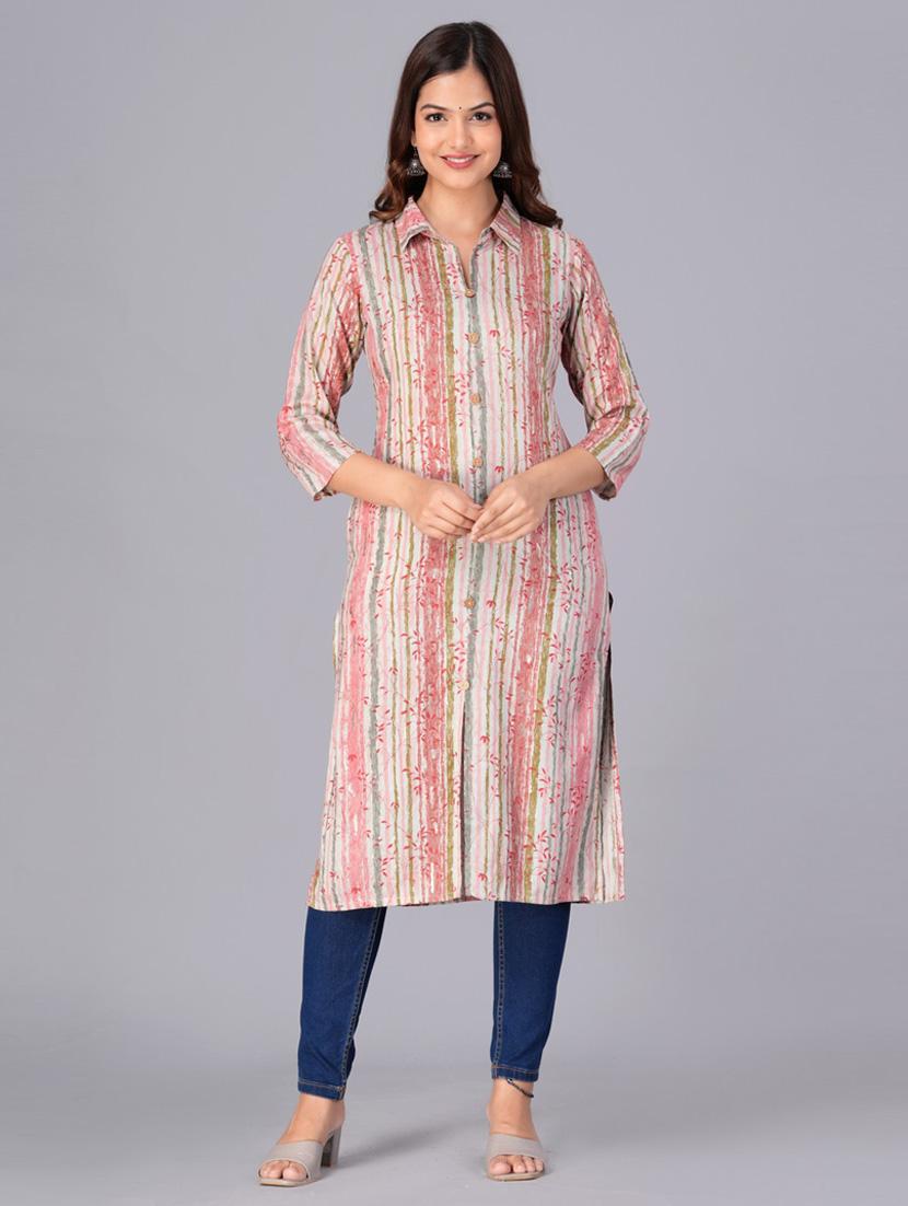 women three quarter sleeve straight kurta - 21313602 - Standard Image - 4