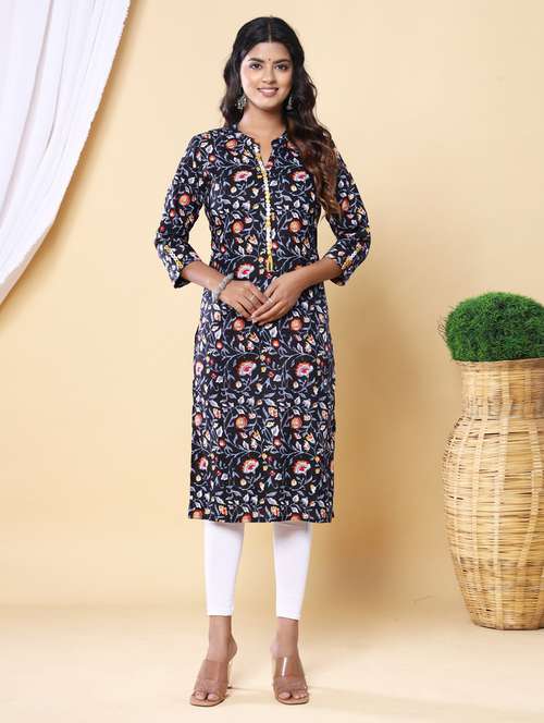 women three quarter sleeve straight kurta - 21313603 - Standard Image - 0