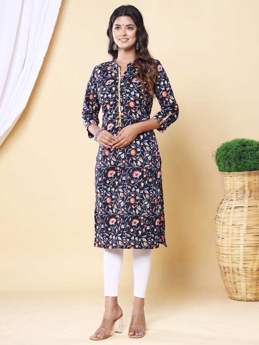 women three quarter sleeve straight kurta - 21313603 - Standard Image - 1