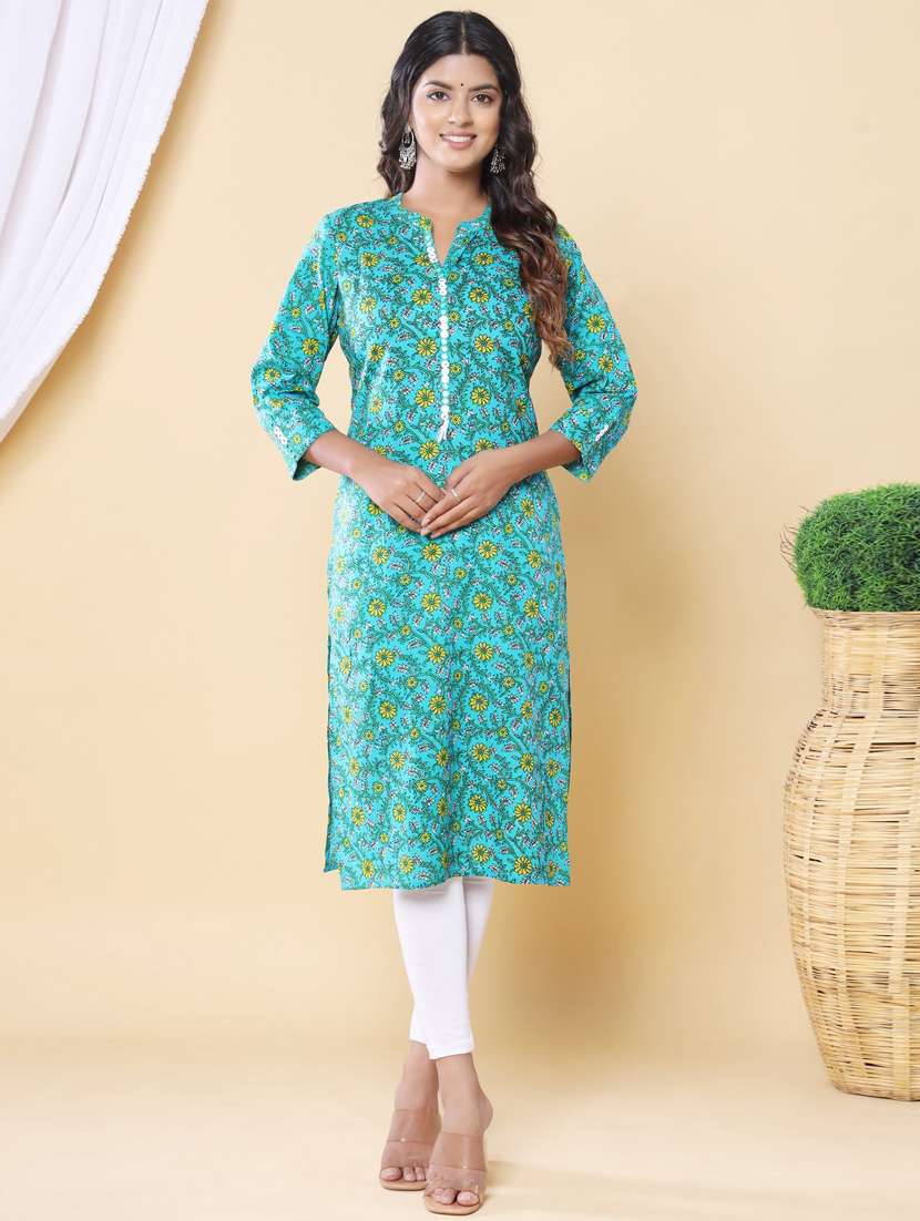 women three quarter sleeve straight kurta