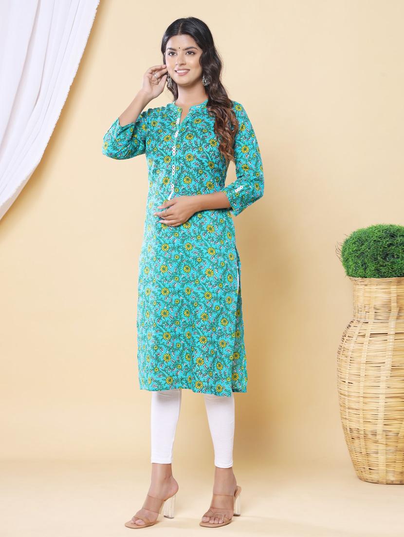 women three quarter sleeve straight kurta - 21313604 - Standard Image - 1