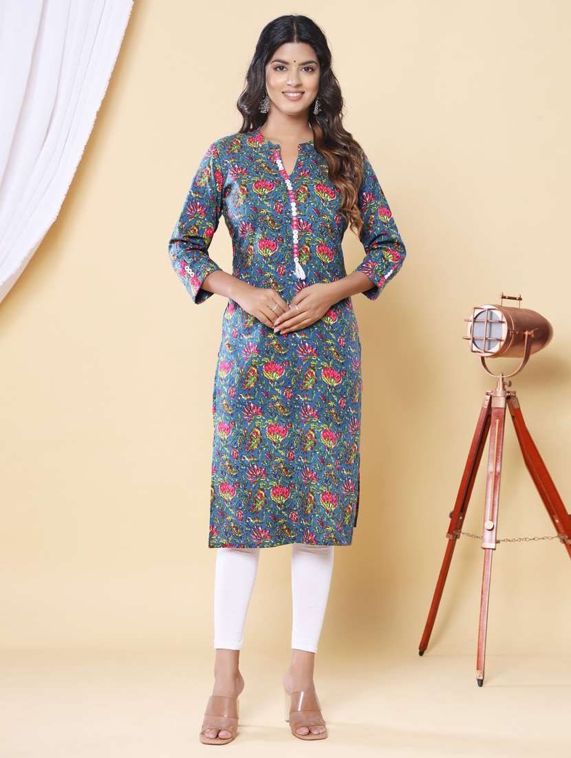 women three quarter sleeve straight kurta - 21313605 - Zoom Image - 0