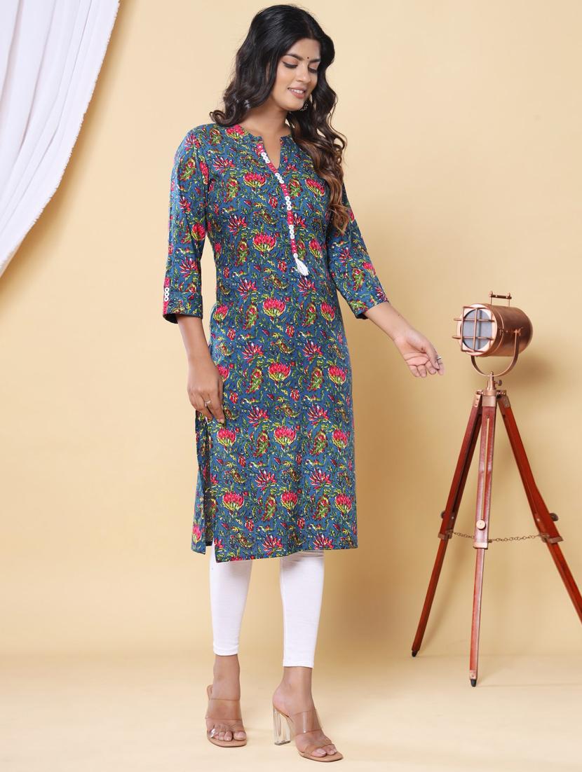 women three quarter sleeve straight kurta - 21313605 - Standard Image - 4