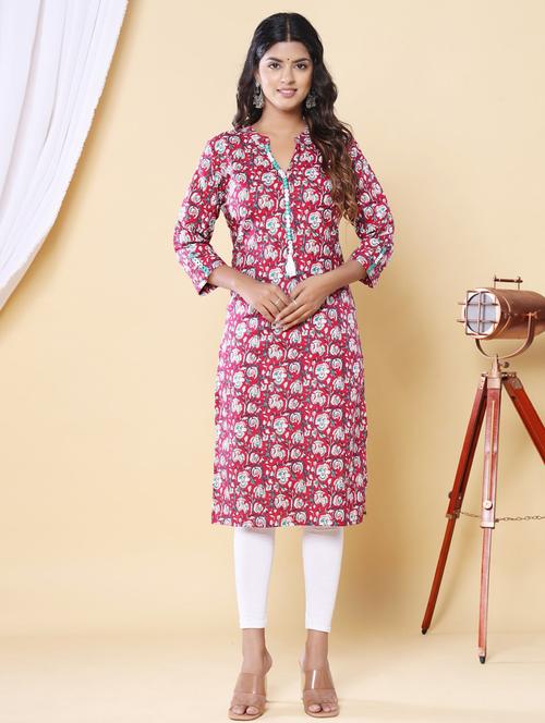 women three quarter sleeve straight kurta - 21313606 - Standard Image - 0