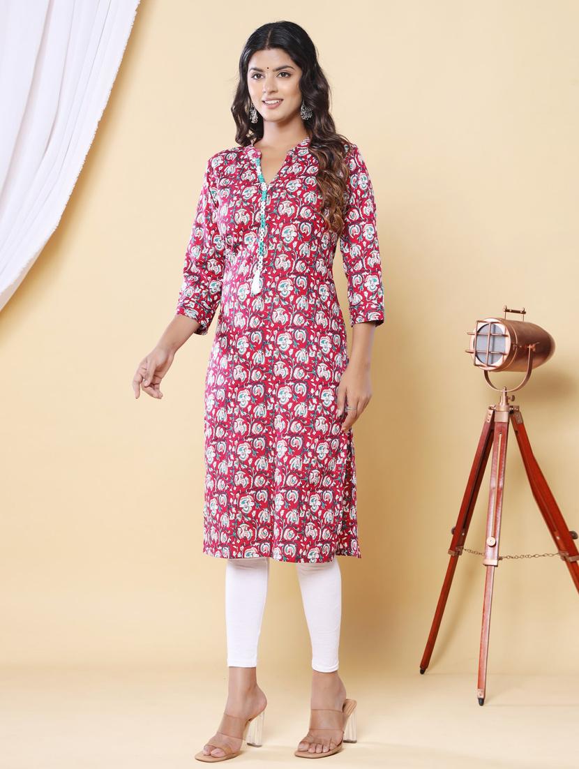 women three quarter sleeve straight kurta - 21313606 - Standard Image - 1