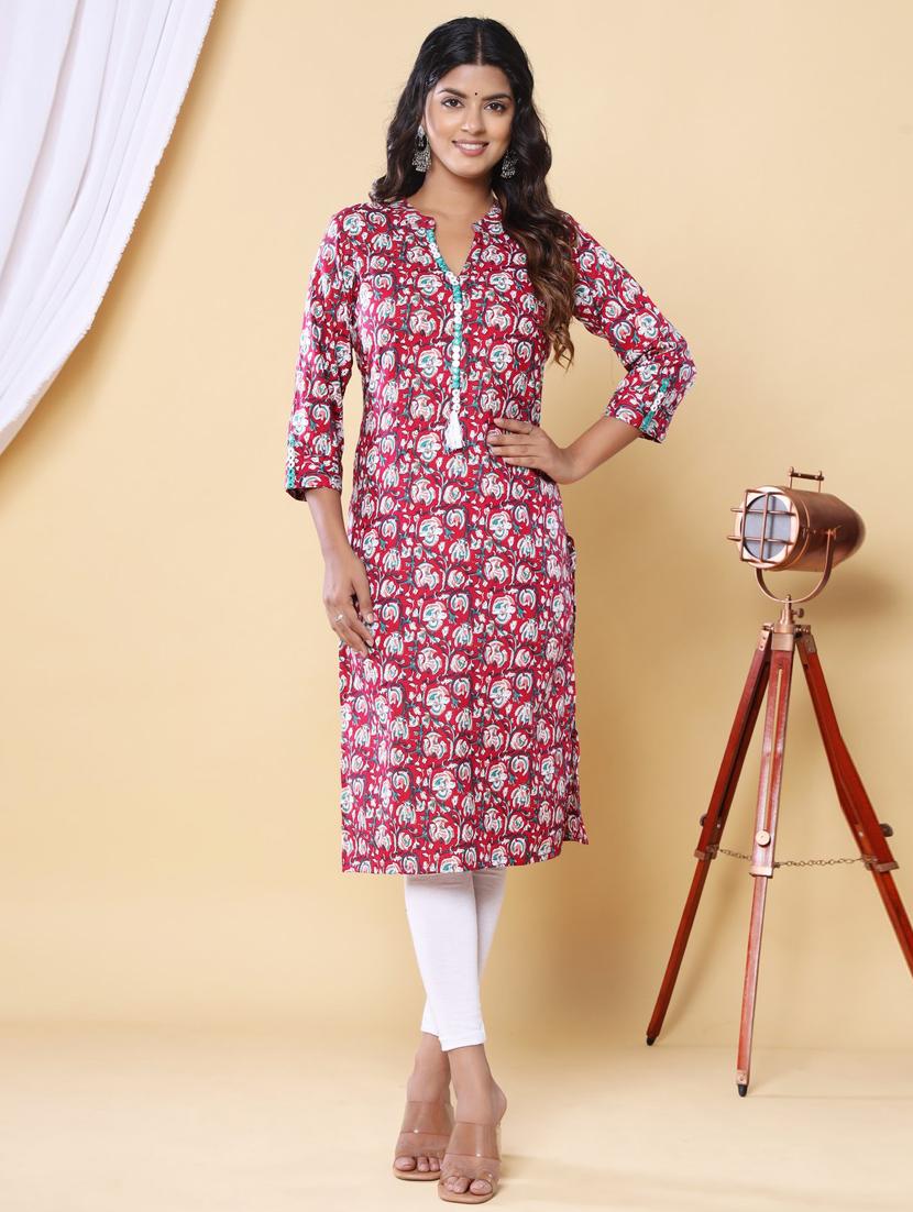 women three quarter sleeve straight kurta - 21313606 - Standard Image - 4