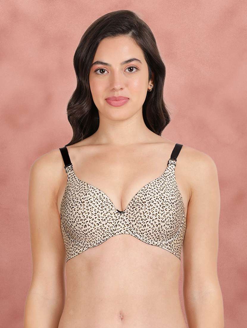 beige printed t-shirt bra