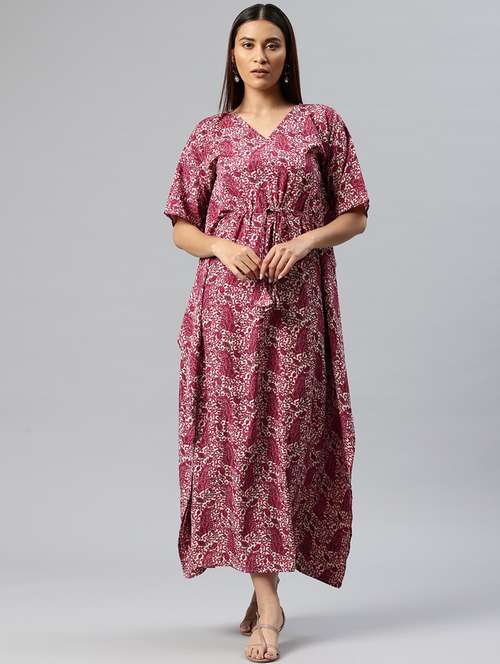 women pink poly crepe kaftan dress - 21313873 - Standard Image - 0