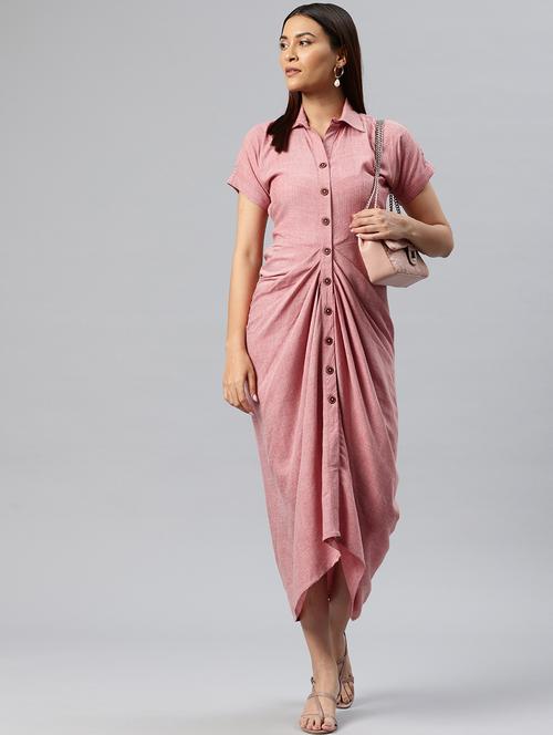 women pink asymmetric front gathered dress - 21313880 - Standard Image - 0