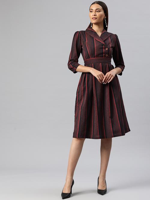 women striped overlap neck button down dress - 21313883 - Standard Image - 0