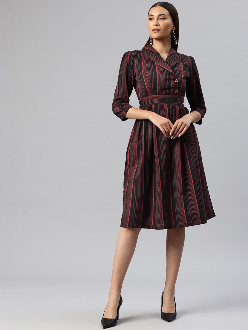 women striped overlap neck button down dress - 21313883 - Zoom Image - 0
