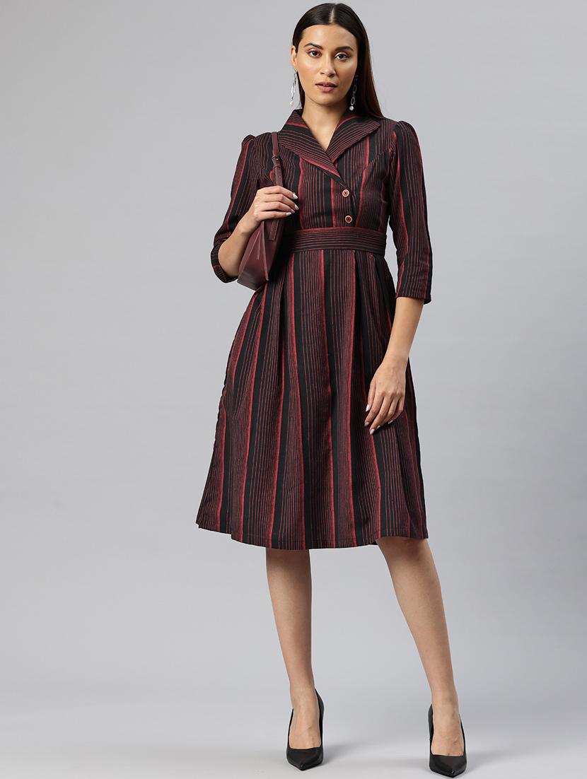 women striped overlap neck button down dress - 21313883 - Standard Image - 1