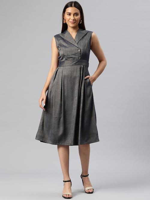 women solid overlap neck a-line dress - 21313886 - Standard Image - 0