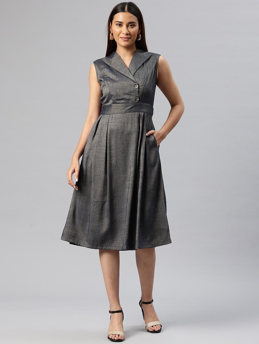 women solid overlap neck a-line dress - 21313886 - Zoom Image - 0
