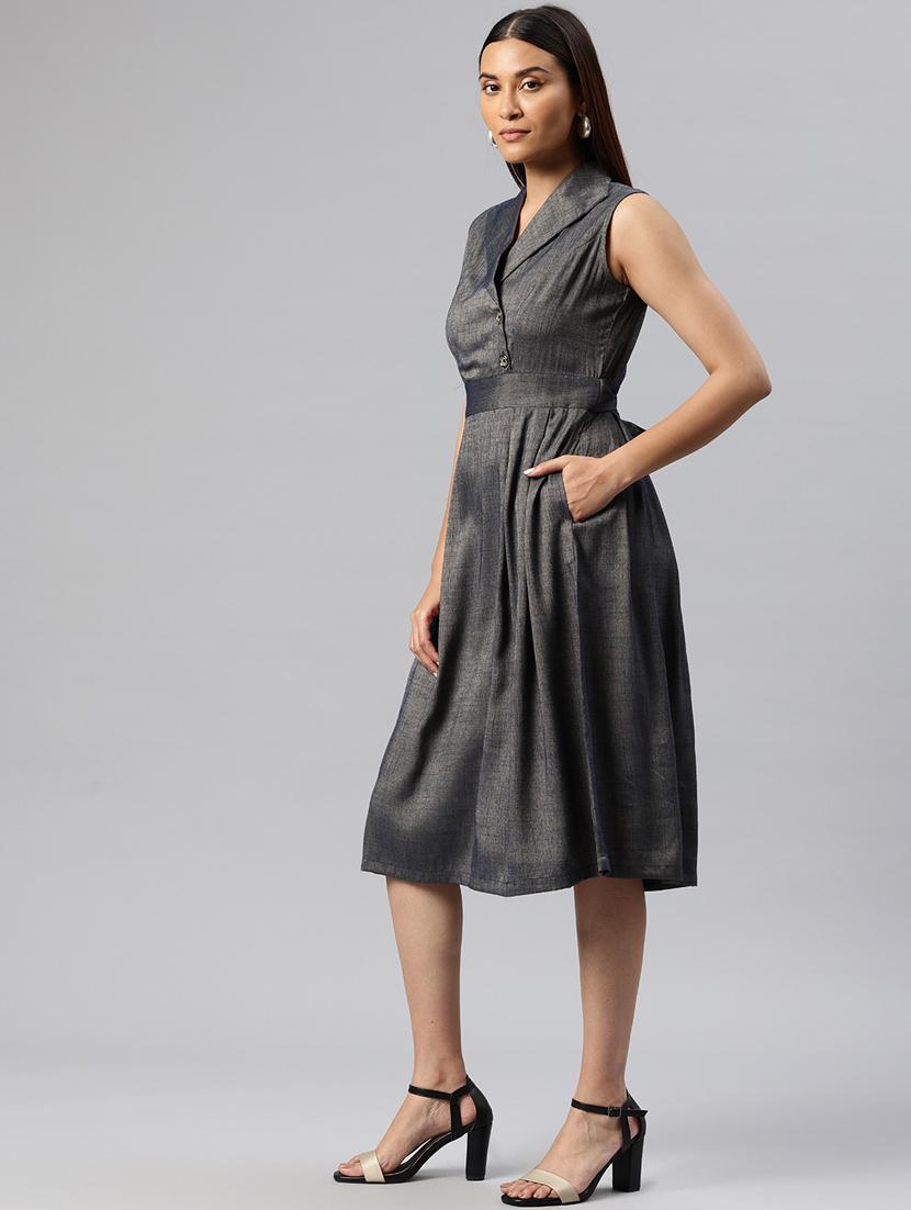 women solid overlap neck a-line dress - 21313886 -  Standard Image - 1