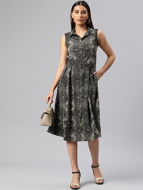 women solid collared sleeveless button down dress - 21313889 -  Standard Image - 0