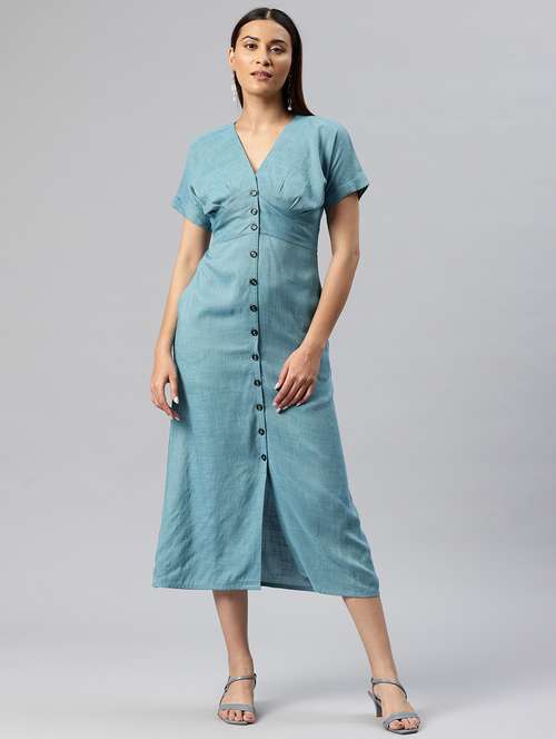 women solid button down a-line dress - 21313893 - Standard Image - 0