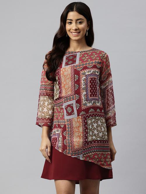 women printed boat neck a-line dress - 21313904 - Standard Image - 0