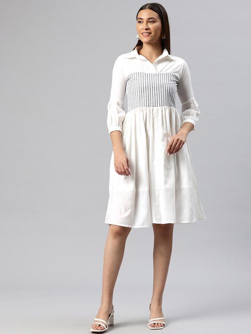 women striped collared a-line dress - 21313906 -  Standard Image - 0