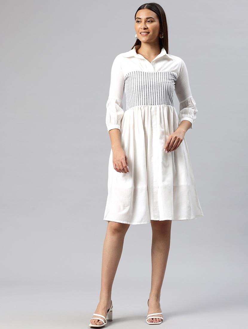 women striped collared a-line dress - 21313906 -  Zoom Image - 0