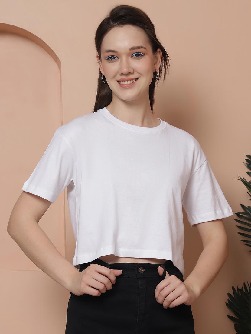 women solid crop oversized t-shirt
