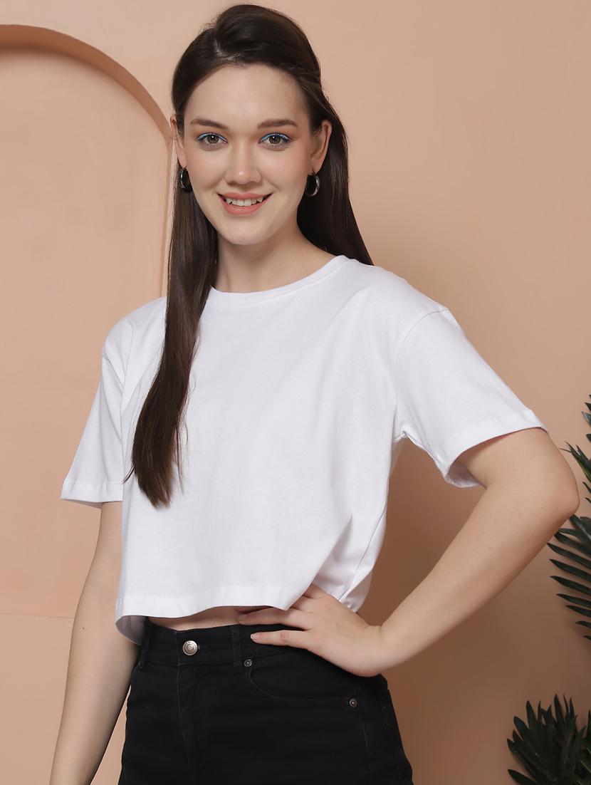 women solid crop oversized t-shirt - 21315087 -  Standard Image - 1