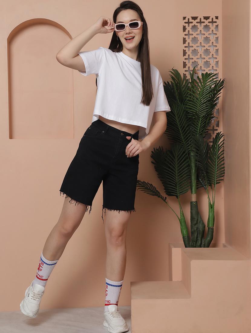 women solid crop oversized t-shirt - 21315087 - Standard Image - 4
