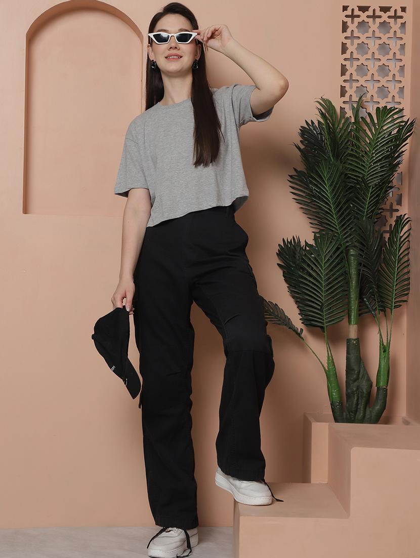 women solid crop oversized t-shirt - 21315089 - Standard Image - 4