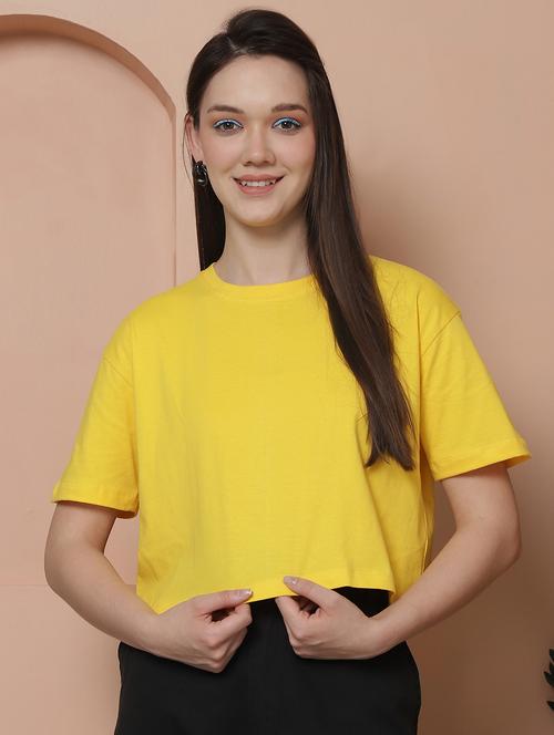 women solid crop oversized t-shirt - 21315091 -  Standard Image - 0