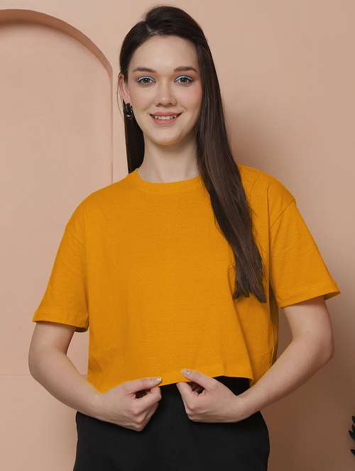 women solid crop oversized t-shirt - 21315097 - Standard Image - 0