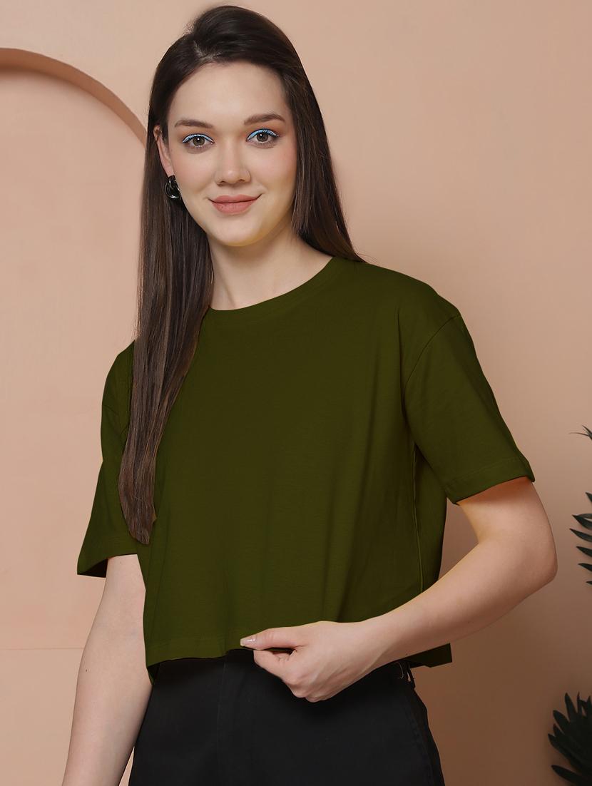 women solid crop oversized t-shirt - 21315100 - Standard Image - 1