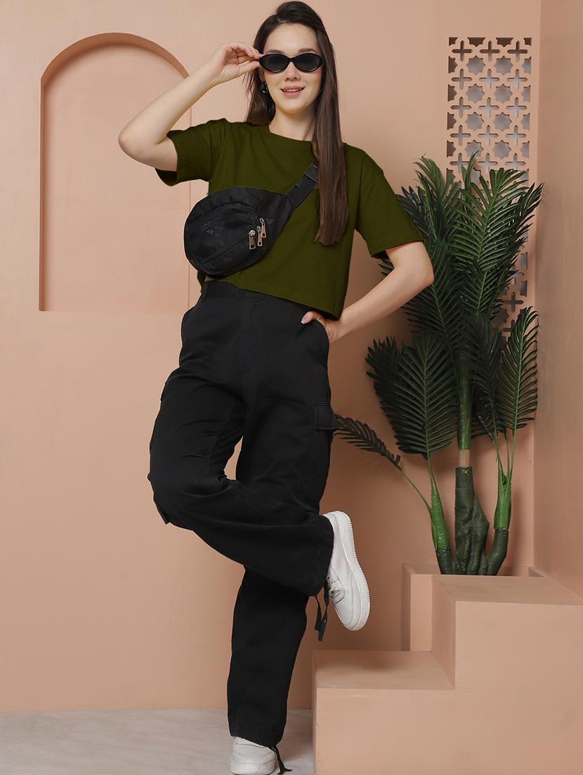 women solid crop oversized t-shirt - 21315100 - Standard Image - 4