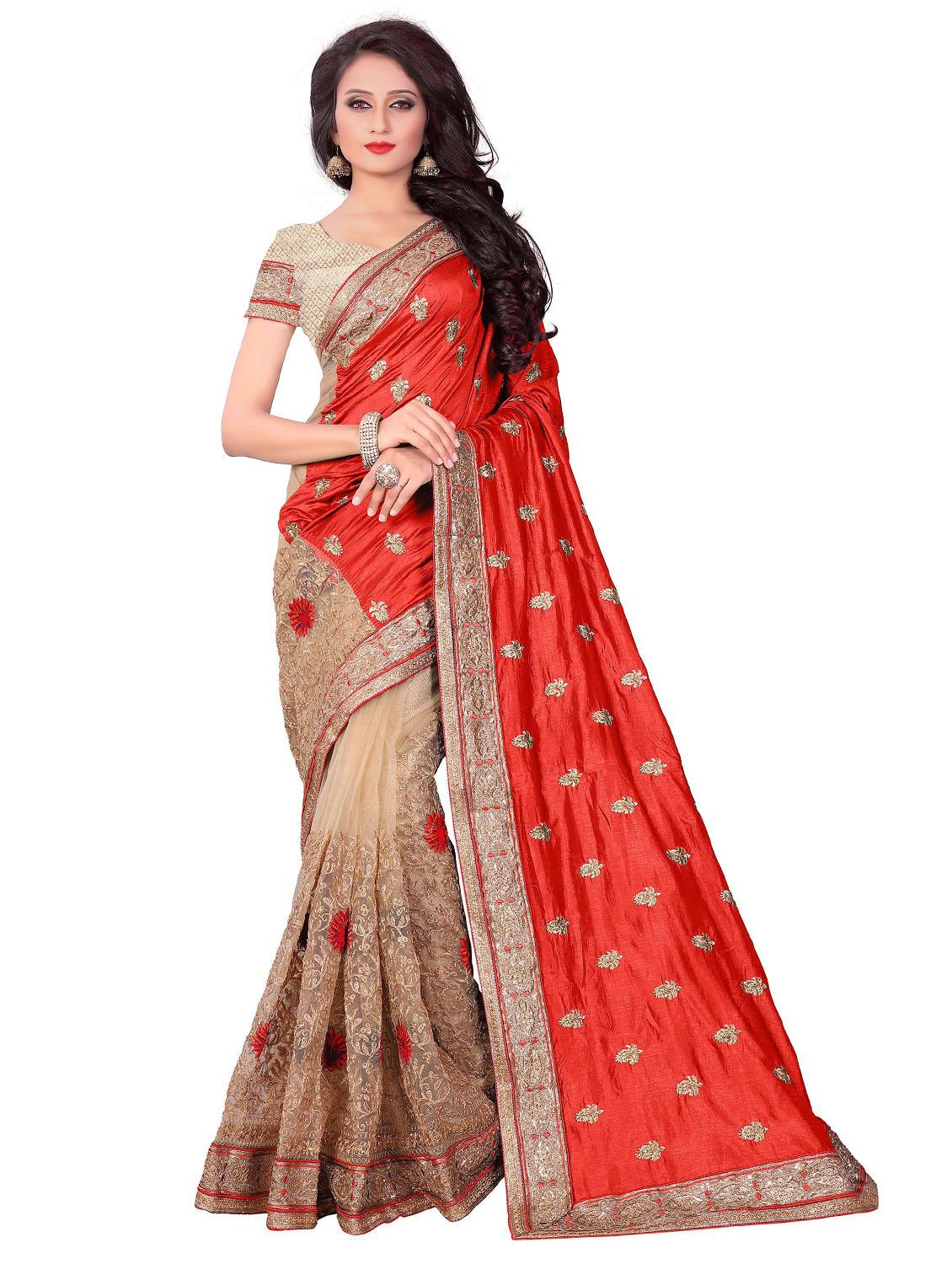 women embroidered half & half saree with blouse - 21317312 - Zoom Image - 0