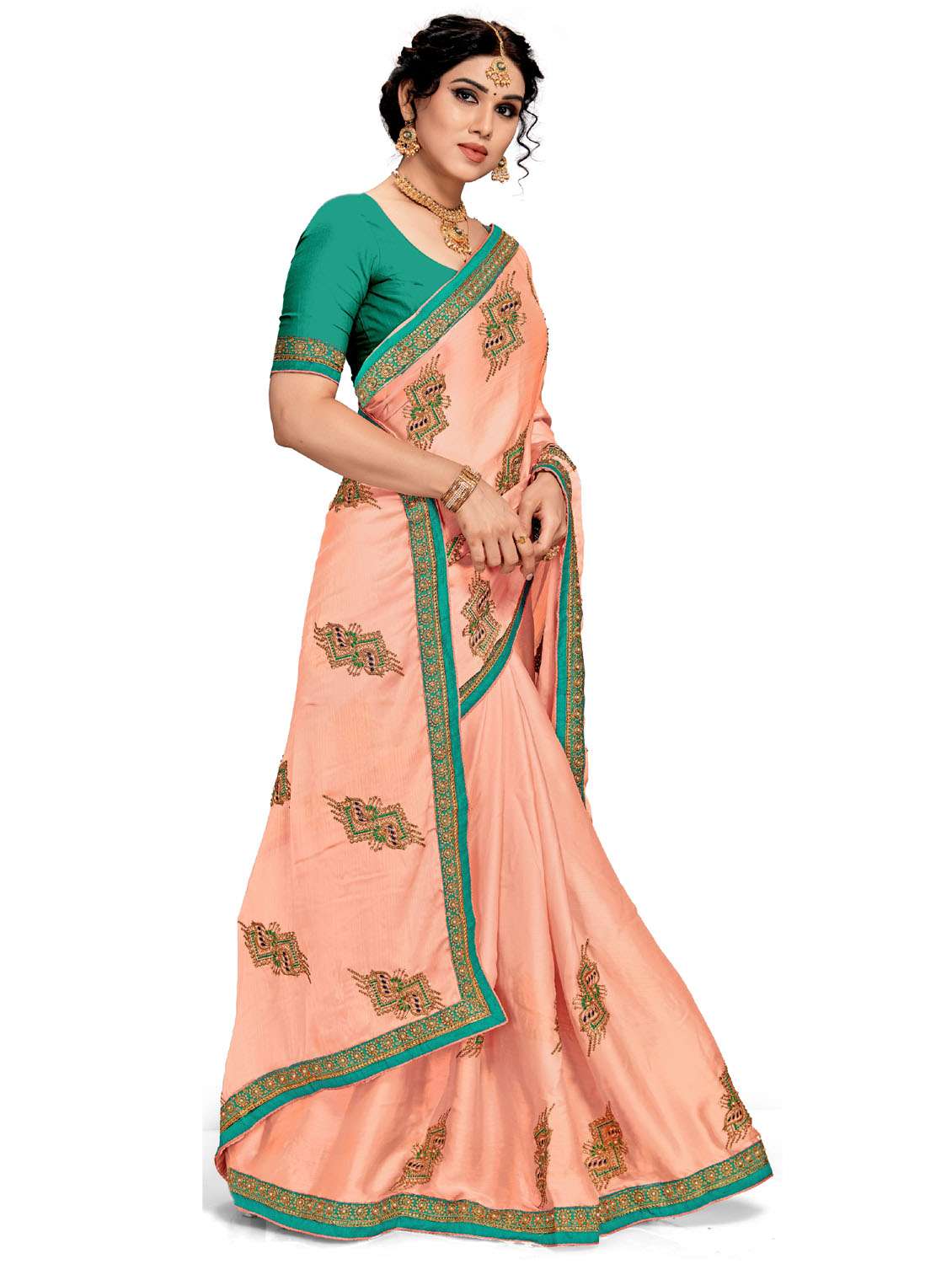 women peach embroidered saree with blouse - 21317315 -  Standard Image - 1