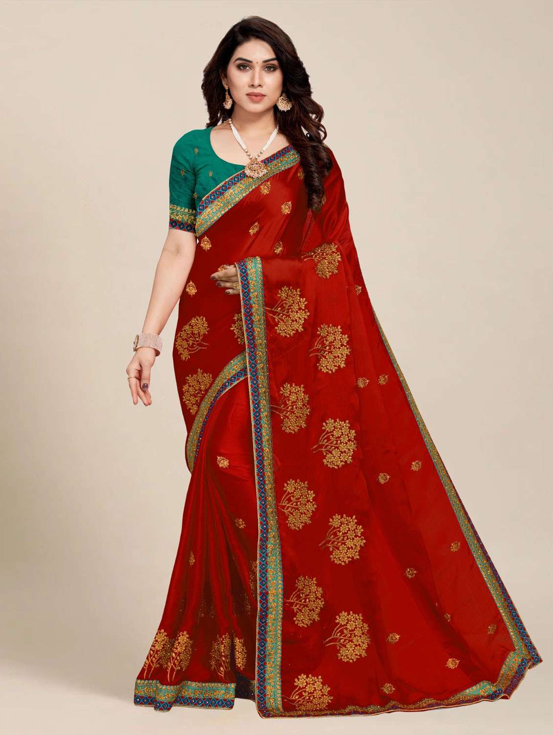 women embellished saree with blouse