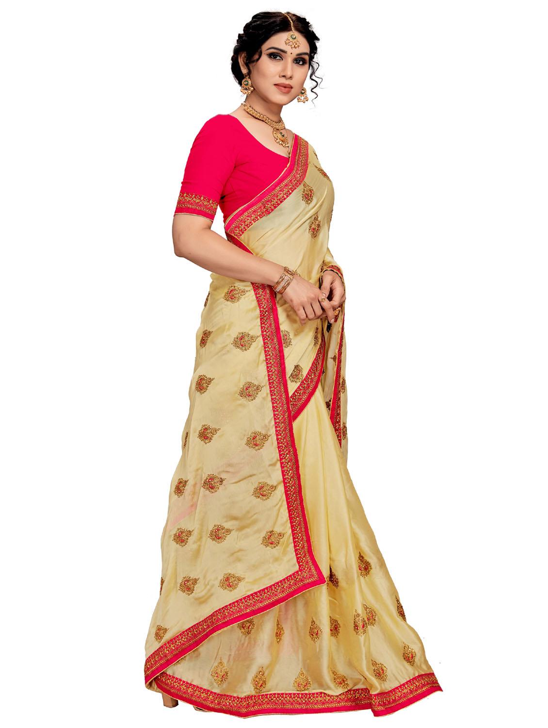 women yellow embroidered saree with blouse - 21317345 - Standard Image - 1