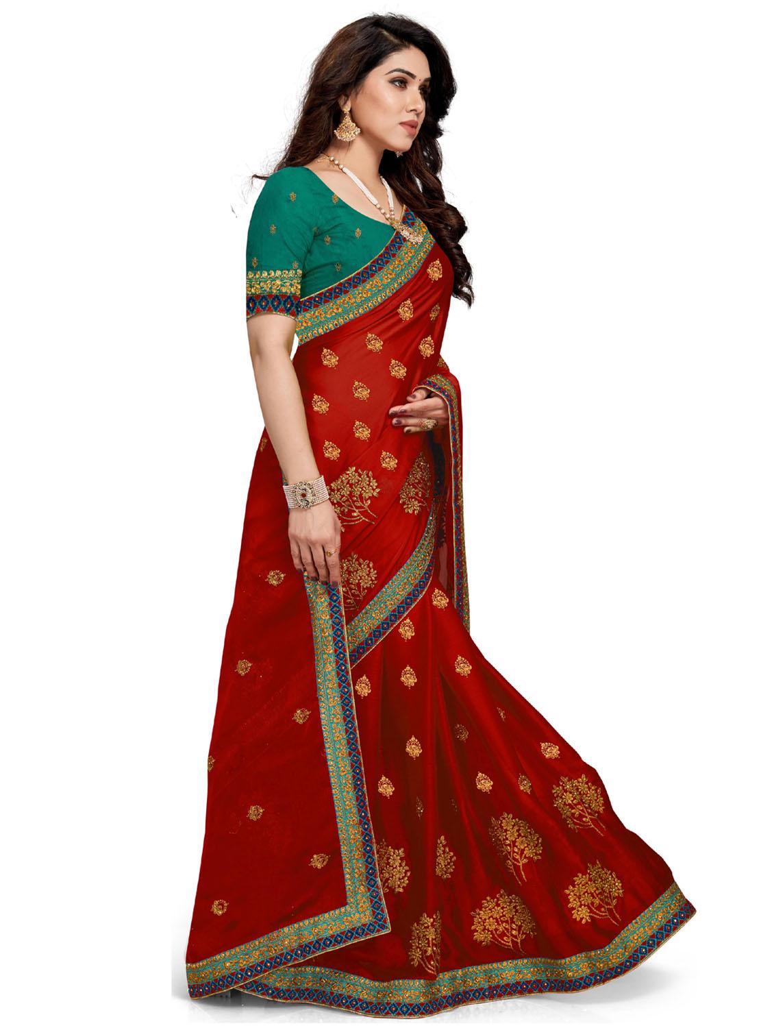 women embroidered saree with blouse - 21317348 -  Standard Image - 1