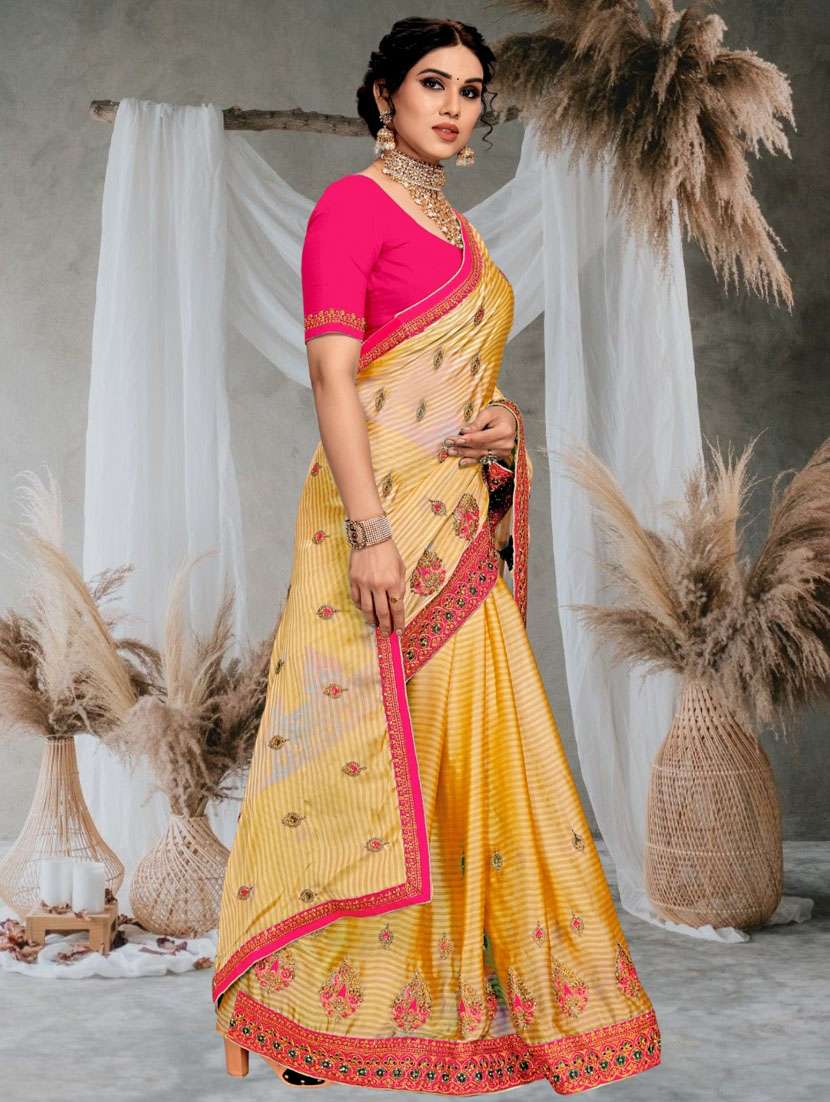 women yellow embroidered saree with blouse - 21317384 -  Standard Image - 1