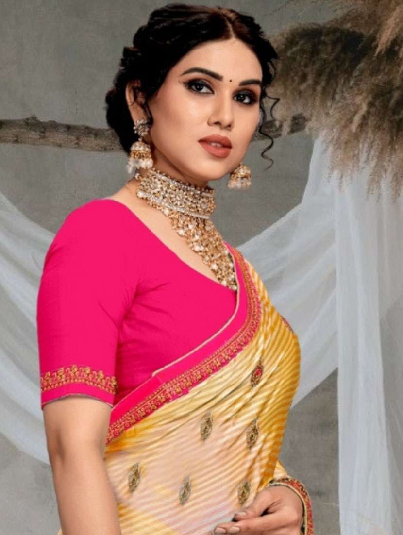 women yellow embroidered saree with blouse - 21317384 -  Standard Image - 4