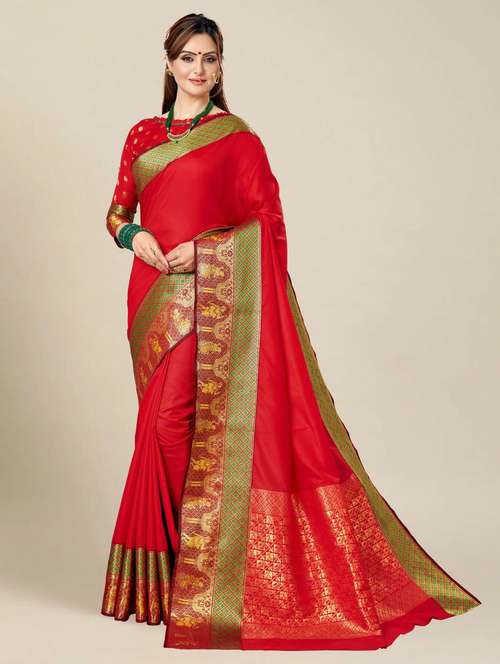 women solid with bordered saree with blouse - 21317421 -  Standard Image - 0