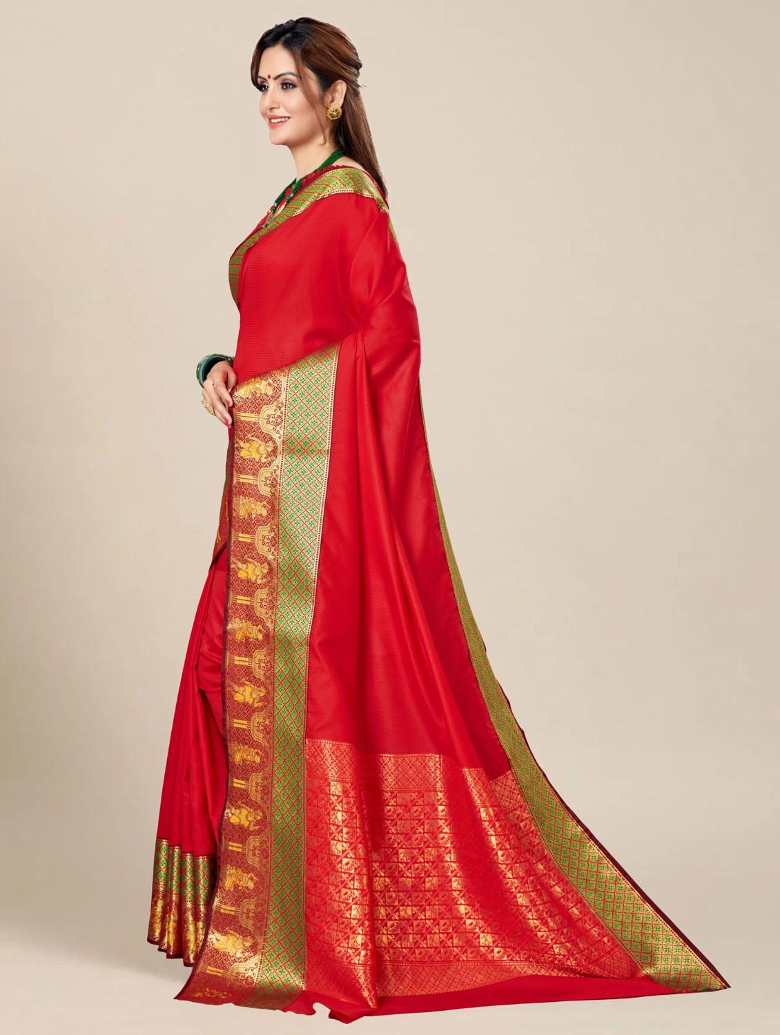 women solid with bordered saree with blouse - 21317421 -  Standard Image - 1