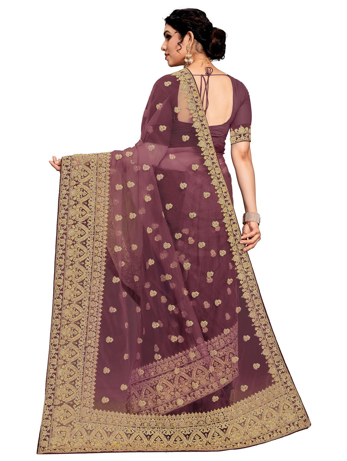 women purple embroidered saree with blouse - 21317448 -  Standard Image - 1